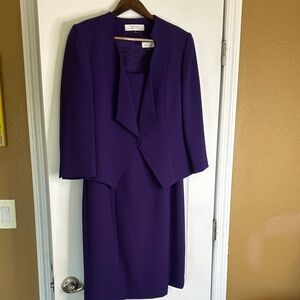 Tahari ASL 2 PC Sleeveless Purple Women's Dress and Matching Blazer Size 10